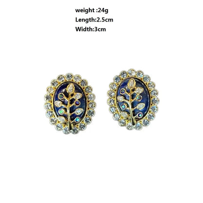 1 Pair Luxurious Shiny Round Dots Oval Transparent Plating Inlay Alloy Lapis Lazuli Artificial Gemstones Natural Stone 24K Gold Plated Ear Studs