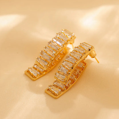 1 Pair Luxurious Shiny Solid Color Plating Inlay Titanium Steel Zircon 18K Gold Plated Earrings