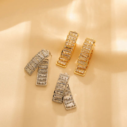 1 Pair Luxurious Shiny Solid Color Plating Inlay Titanium Steel Zircon 18K Gold Plated Earrings