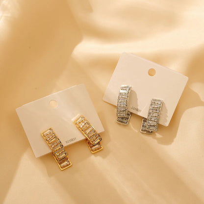 1 Pair Luxurious Shiny Solid Color Plating Inlay Titanium Steel Zircon 18K Gold Plated Earrings