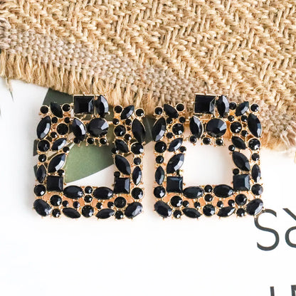 1 Pair Luxurious Shiny Square Inlay Alloy Rhinestones Ear Studs