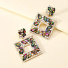 1 Pair Luxurious Shiny Square Plating Hollow Out Inlay Zinc Alloy Glass Dangling Earrings
