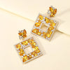 1 Pair Luxurious Shiny Square Plating Hollow Out Inlay Zinc Alloy Glass Dangling Earrings