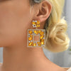 1 Pair Luxurious Shiny Square Plating Hollow Out Inlay Zinc Alloy Glass Dangling Earrings