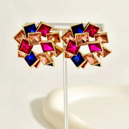 1 Pair Luxurious Shiny Square Plating Inlay Alloy Rhinestones Glass Stone Zircon 18k Gold Plated Ear Studs