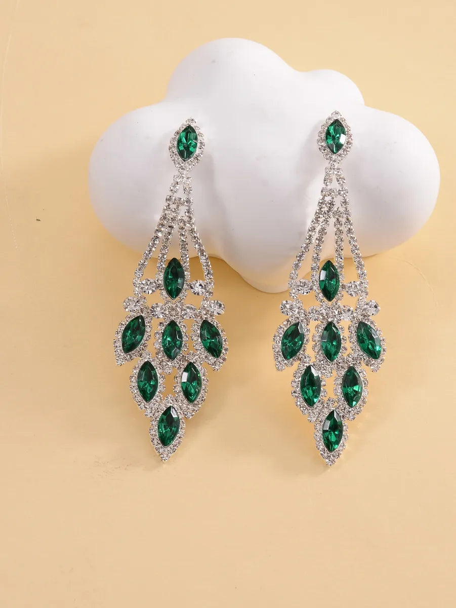 1 Pair Luxurious Shiny Tassel Inlay Copper Rhinestones Zircon Drop Earrings