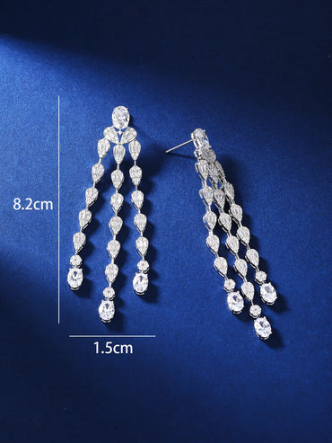 1 Pair Luxurious Shiny Tassel Plating Inlay Copper Zircon White Gold Plated Drop Earrings