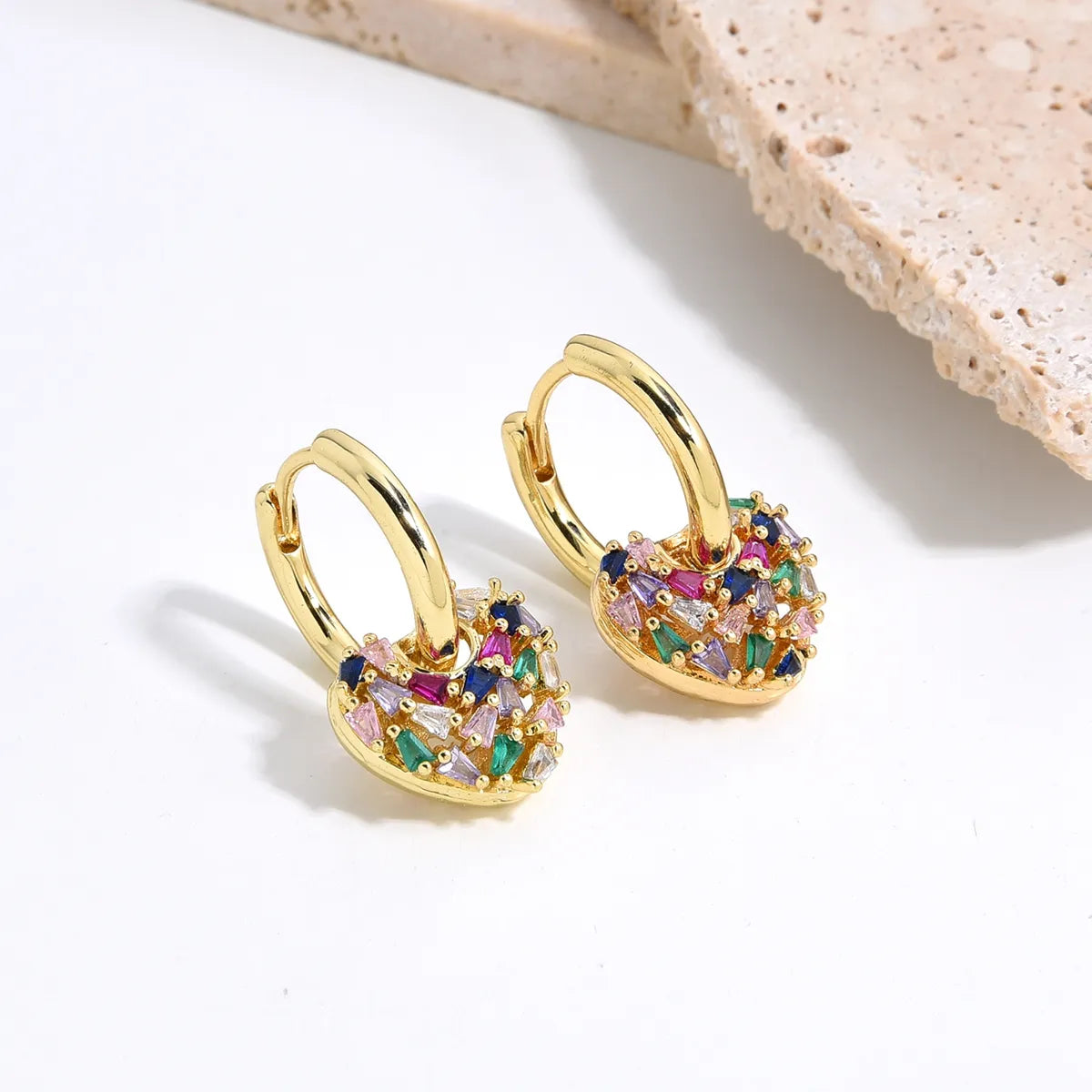 1 Pair Luxurious Simple Style Heart Shape Plating Inlay Copper Zircon Gold Plated Earrings