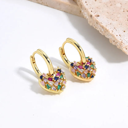 1 Pair Luxurious Simple Style Heart Shape Plating Inlay Copper Zircon Gold Plated Earrings