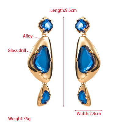 1 Pair Luxurious Simple Style Irregular Inlay Alloy Glass Drill Gold Plated Drop Earrings