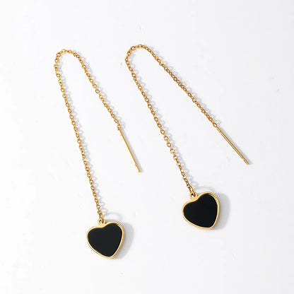 1 Pair Luxurious Simple Style Oval Heart Shape Flower Tassel Plating Inlay Stainless Steel Diamond 18k Gold Plated Ear Line