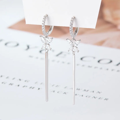 1 Pair Luxurious Simple Style Shiny Tassel Butterfly Plating Inlay Sterling Silver Zircon 18k Gold Plated White Gold Plated Drop Earrings