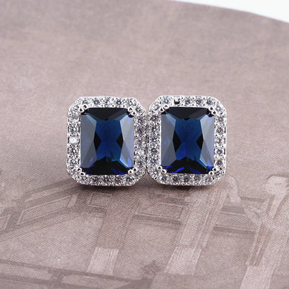 1 Pair Luxurious Square Inlay Copper Artificial Crystal Zircon Ear Studs