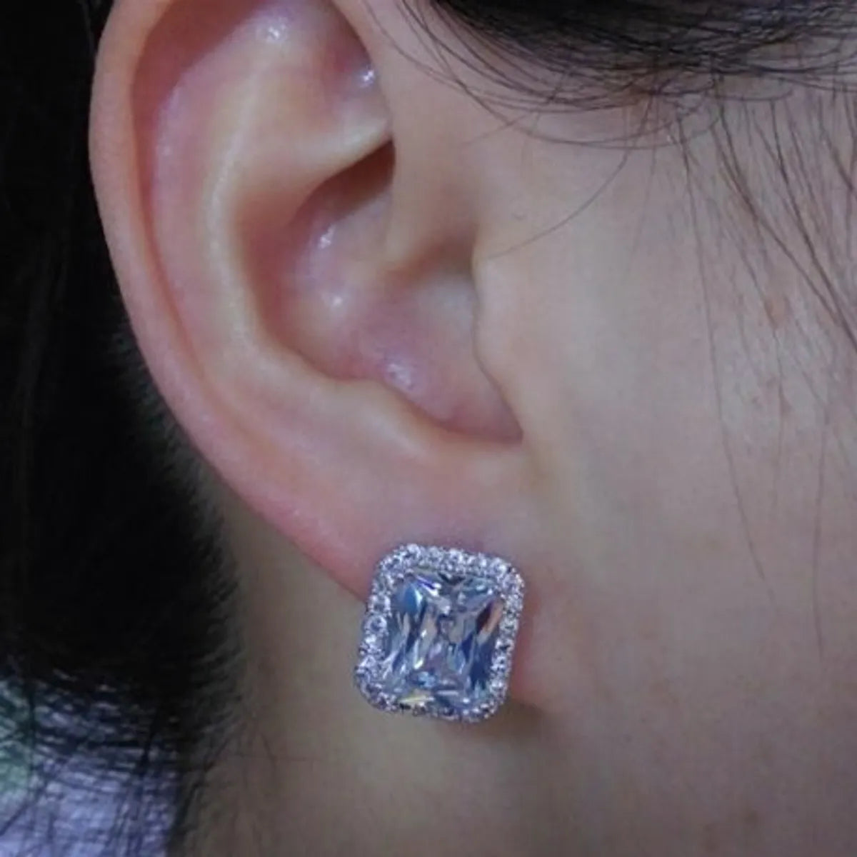 1 Pair Luxurious Square Inlay Copper Artificial Crystal Zircon Ear Studs