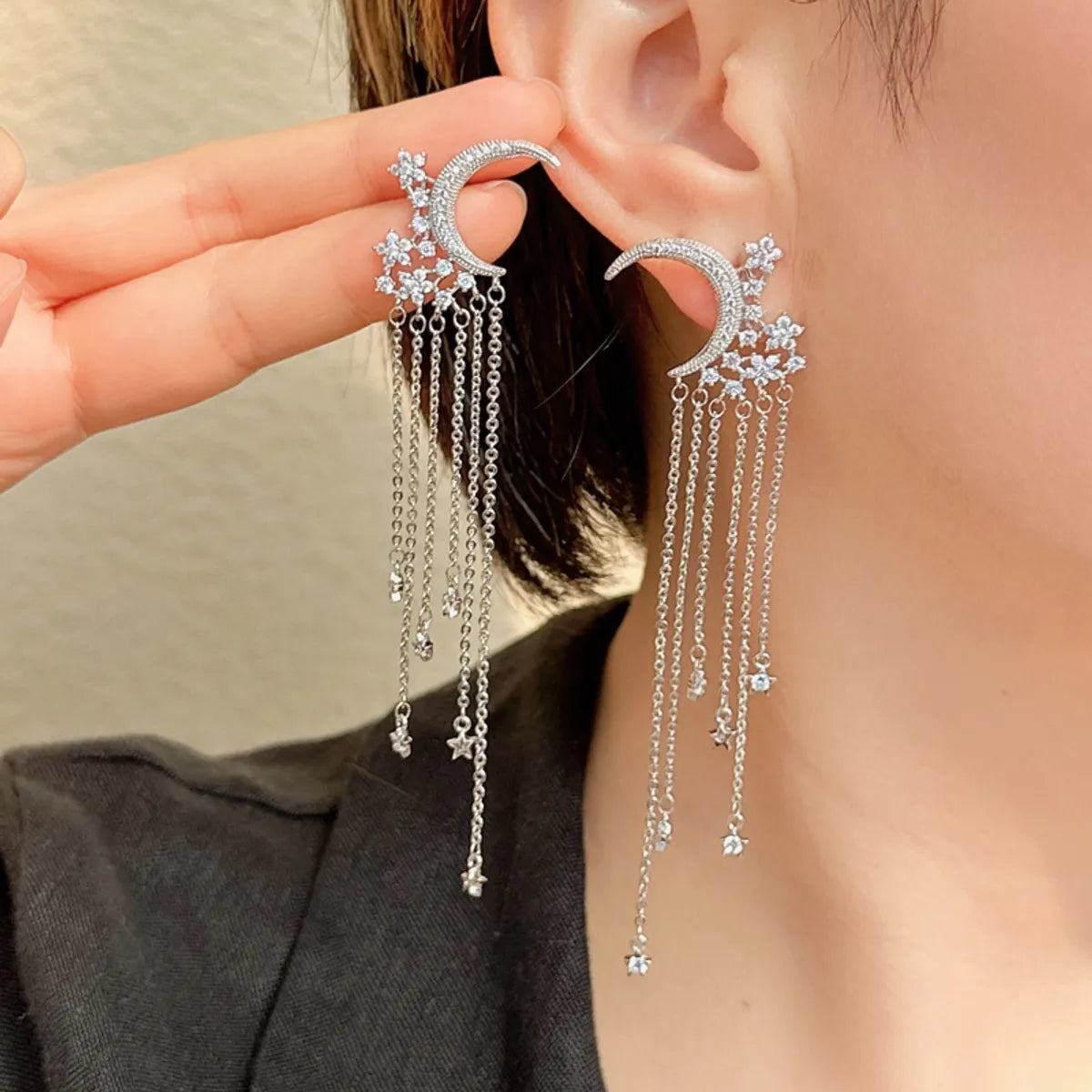 1 Pair Luxurious Star Moon Plating Inlay Copper Zircon Silver Plated Earrings