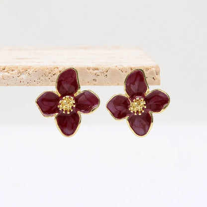 1 Pair Luxurious Sweet Artistic Petal Enamel Alloy Ear Studs