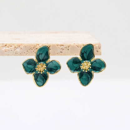 1 Pair Luxurious Sweet Artistic Petal Enamel Three-dimensional Alloy Ear Studs