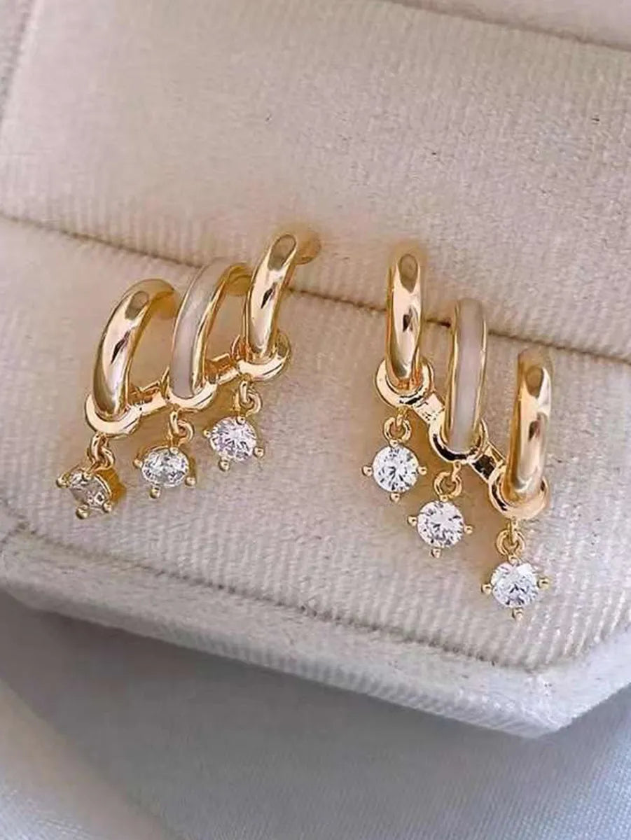 1 Pair Luxurious Tassel Alloy Rhinestone Drop Earrings