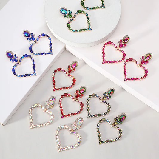 1 Pair Luxurious Vacation Shiny Heart Shape Inlay Alloy Glass Drop Earrings