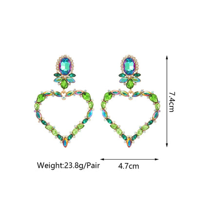 1 Pair Luxurious Vacation Shiny Heart Shape Inlay Alloy Glass Drop Earrings