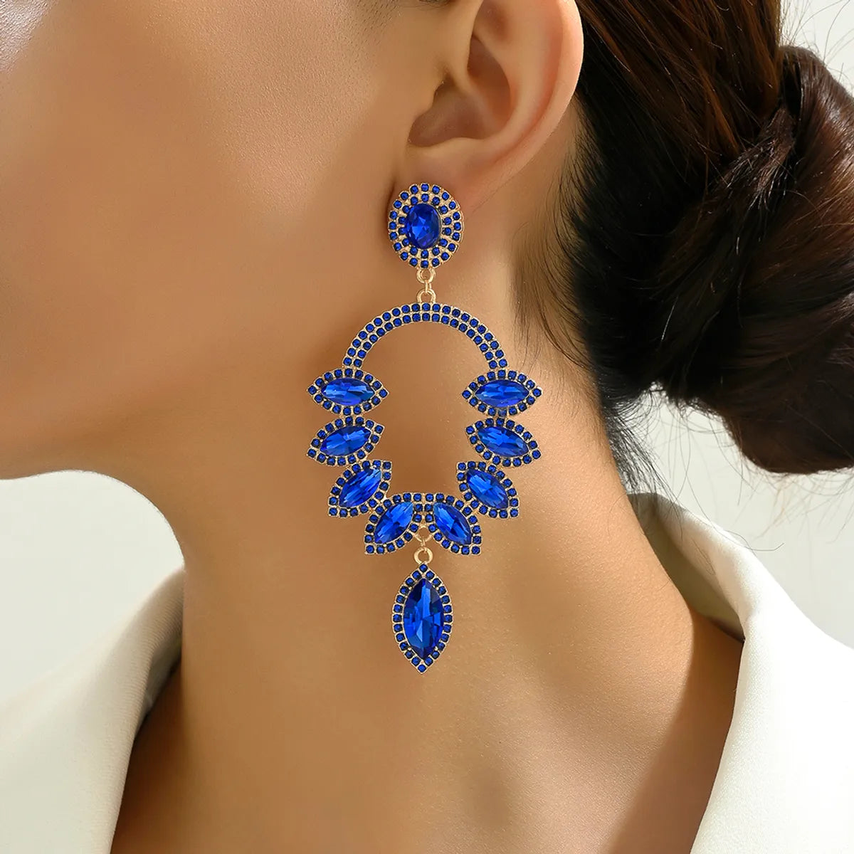 1 Pair Luxurious Water Droplets Inlay Zinc Alloy Glass Dangling Earrings