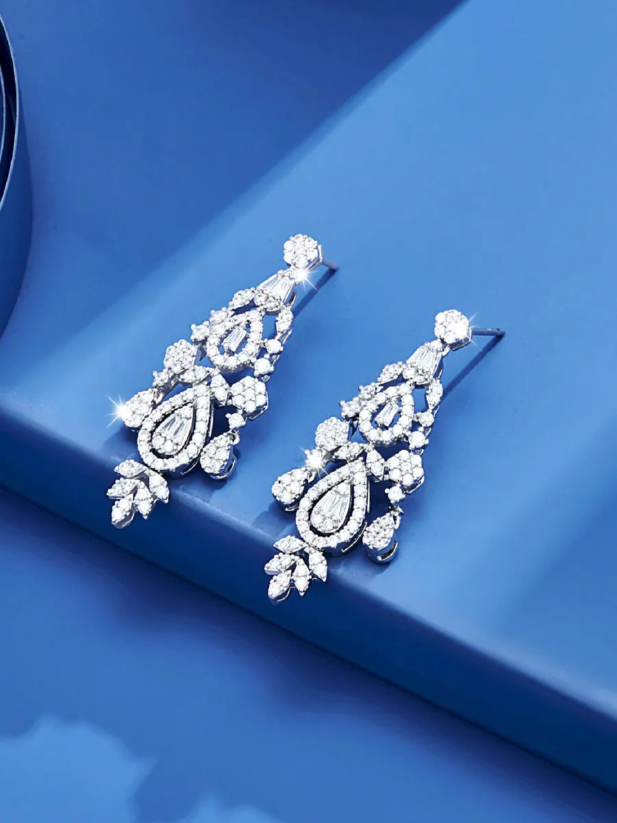 1 Pair Luxurious Water Droplets Plating Inlay Brass Zircon White Gold Plated Ear Studs