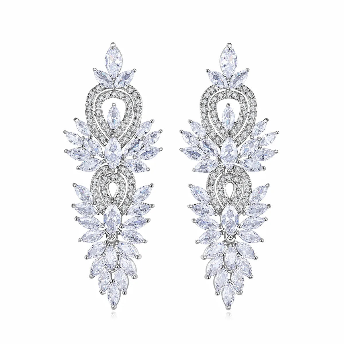 1 Pair Luxurious Wedding Bridal Geometric Inlay Brass Artificial Gemstones Zircon Drop Earrings