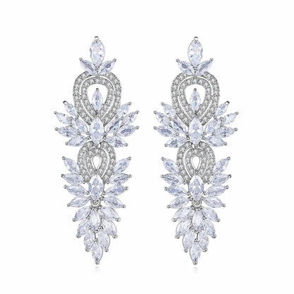 1 Pair Luxurious Wedding Bridal Geometric Inlay Brass Artificial Gemstones Zircon Drop Earrings