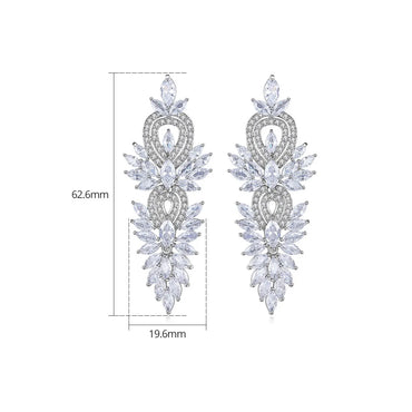 1 Pair Luxurious Wedding Bridal Geometric Inlay Brass Artificial Gemstones Zircon Drop Earrings