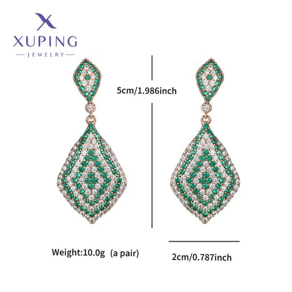 1 Pair Luxurious XUPING Shiny Rhombus Inlay Copper Artificial Gemstones 18K Gold Plated Drop Earrings