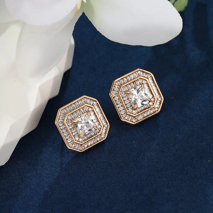 1 Pair Luxurious XUPING Simple Style Square Inlay Copper Alloy Artificial Gemstones 18K Gold Plated Ear Studs