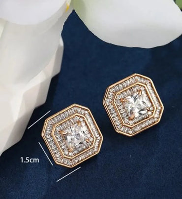 1 Pair Luxurious XUPING Simple Style Square Inlay Copper Alloy Artificial Gemstones 18K Gold Plated Ear Studs