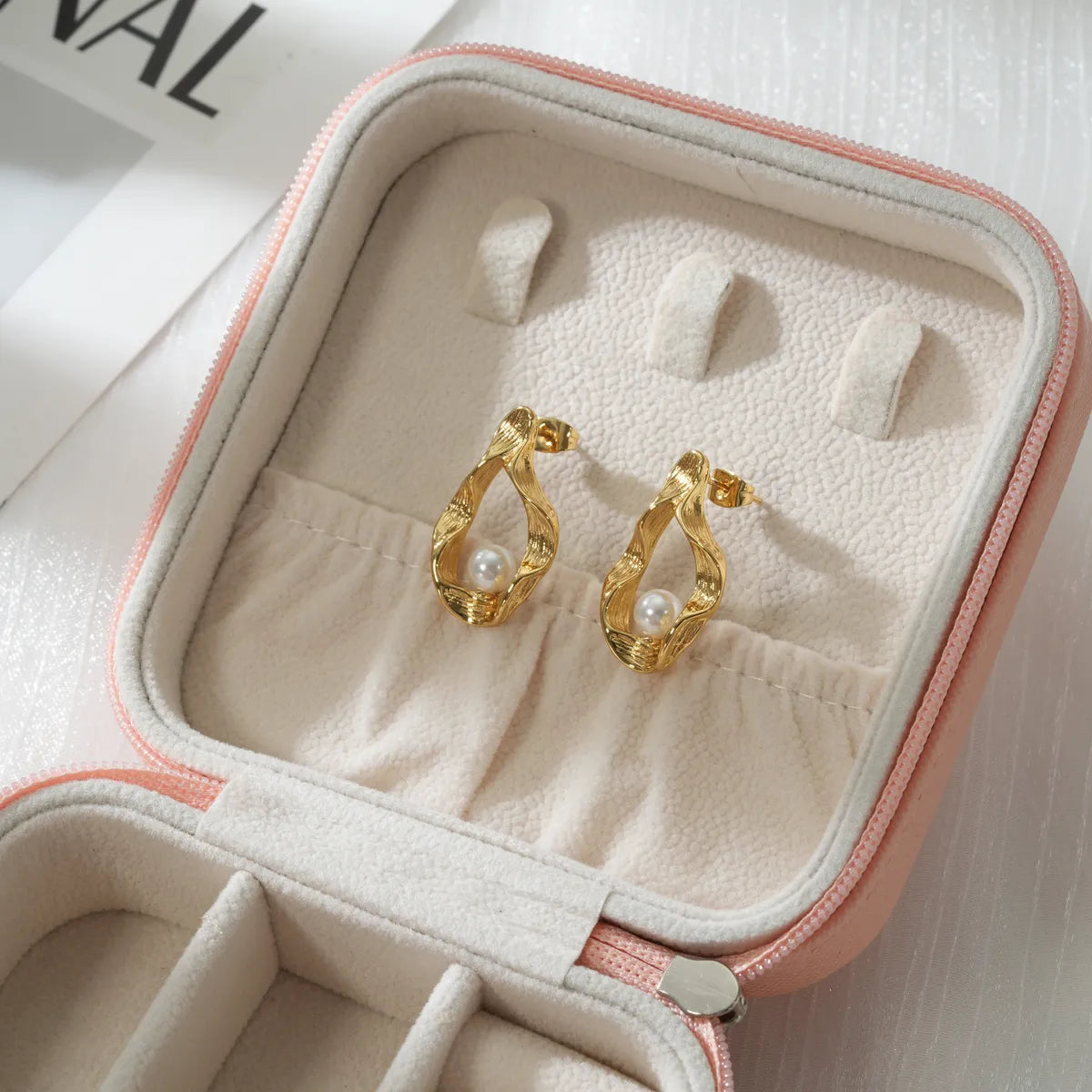 1 Pair Marine Style C Shape Irregular Water Droplets Inlay 304 Stainless Steel Artificial Pearls 18K Gold Plated Ear Studs