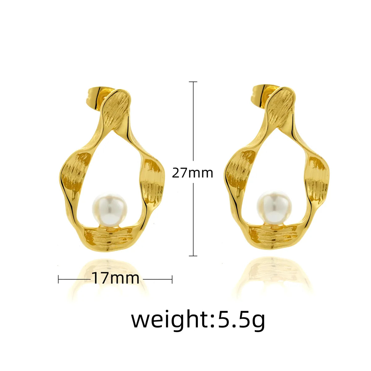 1 Pair Marine Style C Shape Irregular Water Droplets Inlay 304 Stainless Steel Artificial Pearls 18K Gold Plated Ear Studs