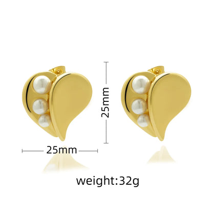 1 Pair Marine Style C Shape Irregular Water Droplets Inlay 304 Stainless Steel Artificial Pearls 18K Gold Plated Ear Studs