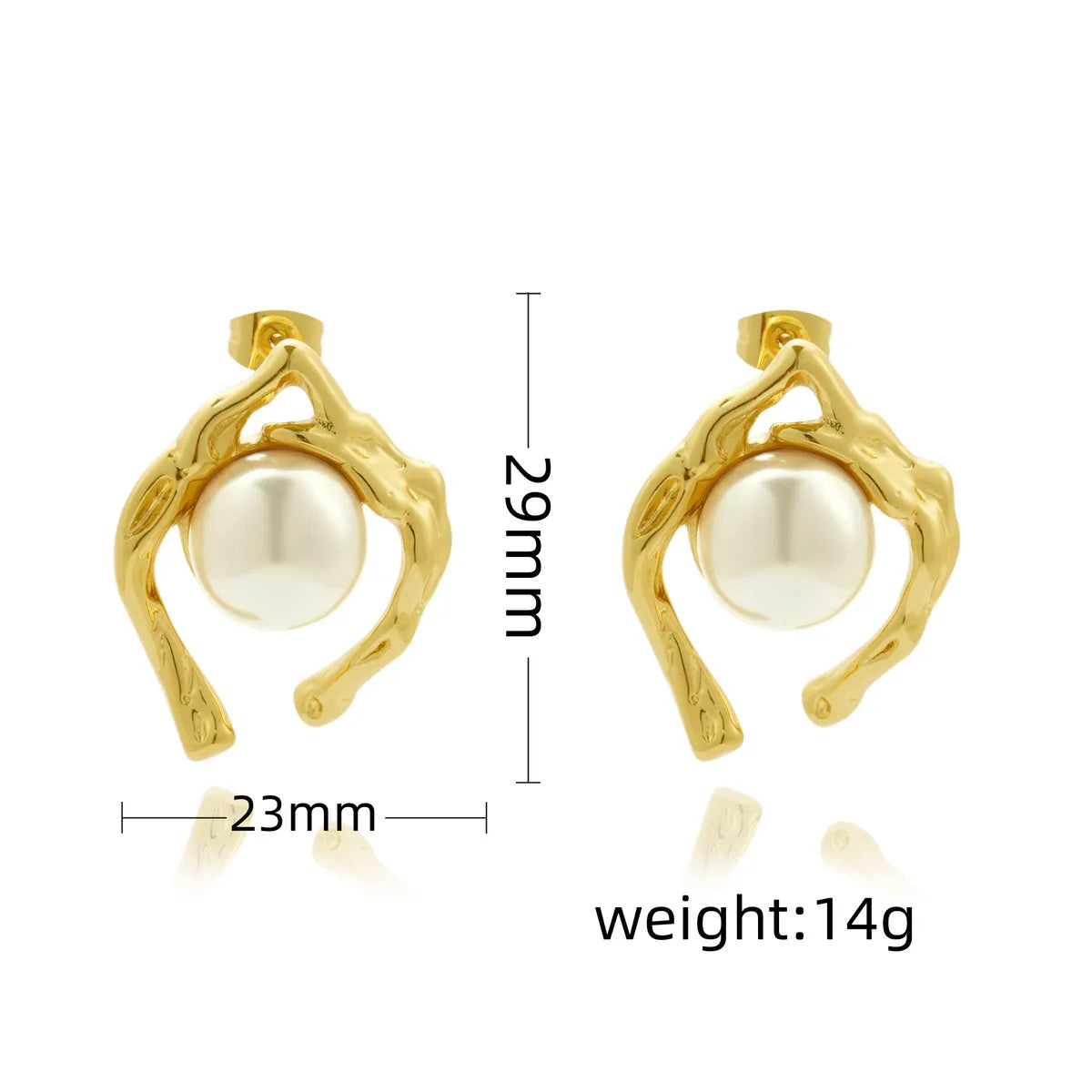 1 Pair Marine Style C Shape Irregular Water Droplets Inlay 304 Stainless Steel Artificial Pearls 18K Gold Plated Ear Studs