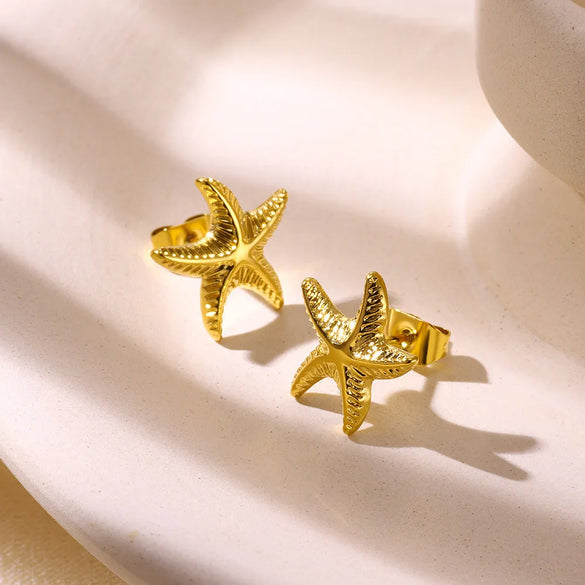 1 Pair Marine Style Classic Style Starfish Heart Shape Shell Plating 304 Stainless Steel Ear Studs