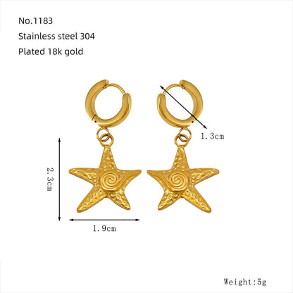 1 Pair Marine Style Modern Style Classic Style Starfish Crab Shell Plating 304 Stainless Steel 18K Gold Plated Drop Earrings