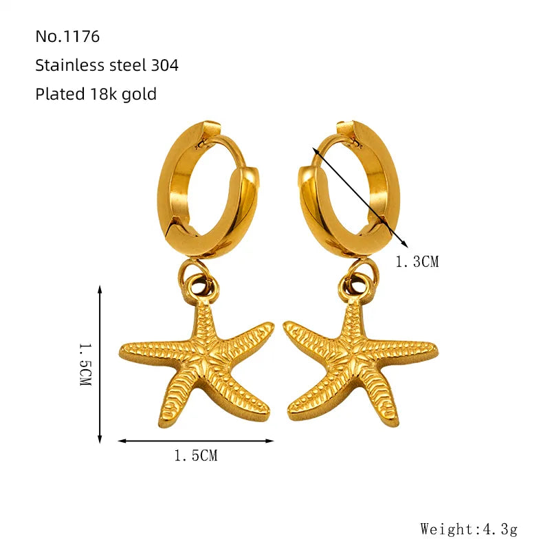 1 Pair Marine Style Modern Style Classic Style Starfish Crab Shell Plating 304 Stainless Steel 18K Gold Plated Drop Earrings