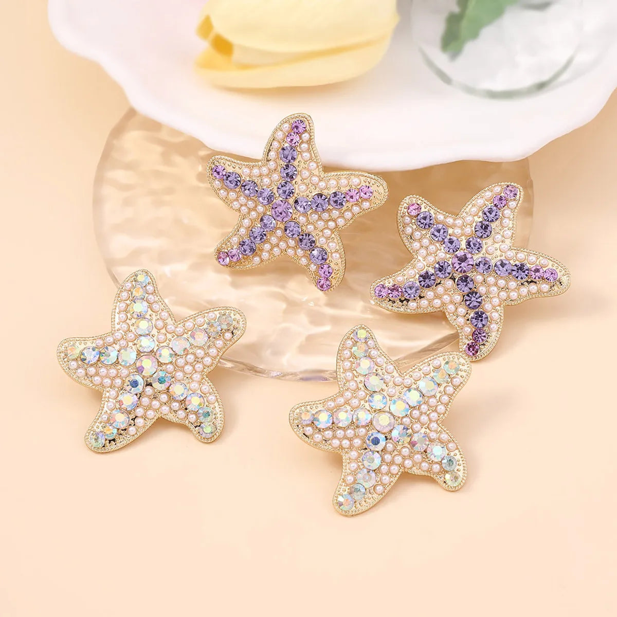 1 Pair Marine Style Modern Style Classic Style Starfish Plating Inlay Zinc Alloy Imitation Pearl Rhinestones Ear Studs