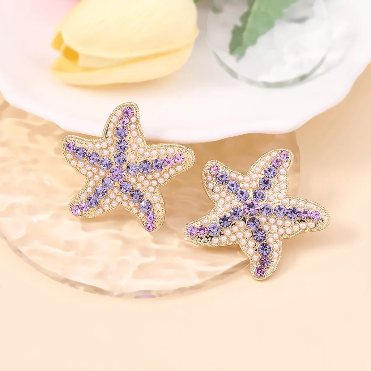 1 Pair Marine Style Modern Style Classic Style Starfish Plating Inlay Zinc Alloy Imitation Pearl Rhinestones Ear Studs