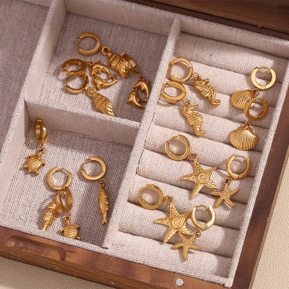 1 Pair Marine Style Modern Style Scallop Starfish Hippocampus Plating 304 Stainless Steel Drop Earrings