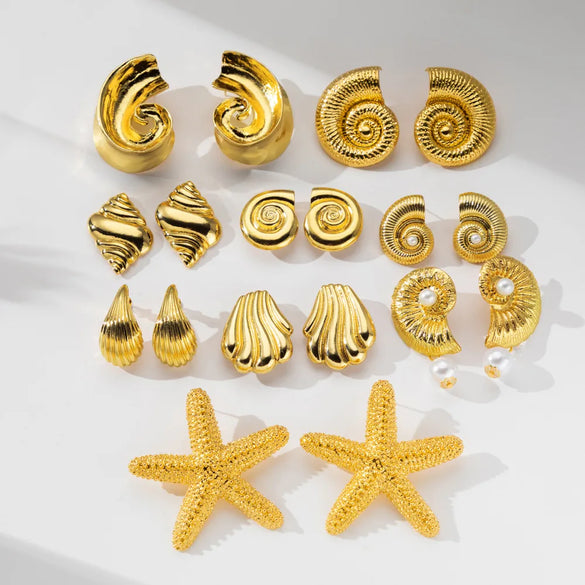1 Pair Marine Style Modern Style Starfish Conch Irregular Plating Alloy Ear Studs