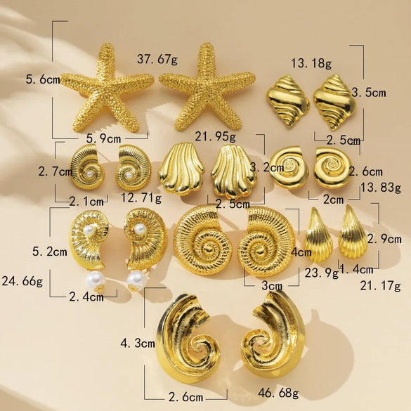 1 Pair Marine Style Modern Style Starfish Conch Irregular Plating Alloy Ear Studs