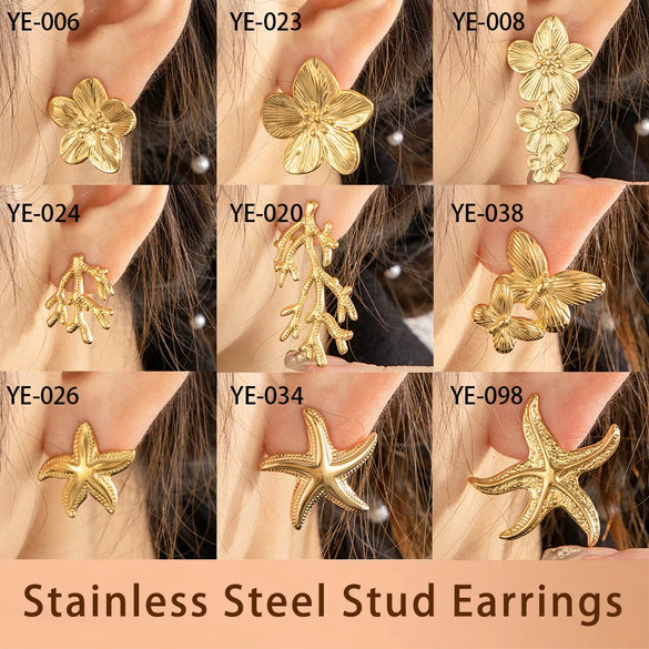1 Pair Marine Style Modern Style Starfish Flower Butterfly Plating Titanium Steel Ear Studs