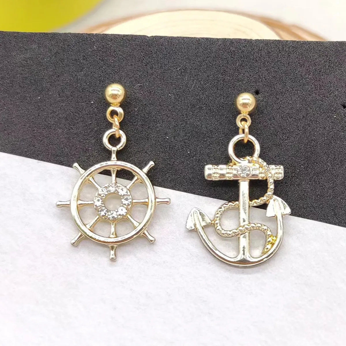 1 Pair Marine Style Rudder Anchor Plating Inlay Alloy Rhinestones Gold Plated Silver Plated Drop Earrings