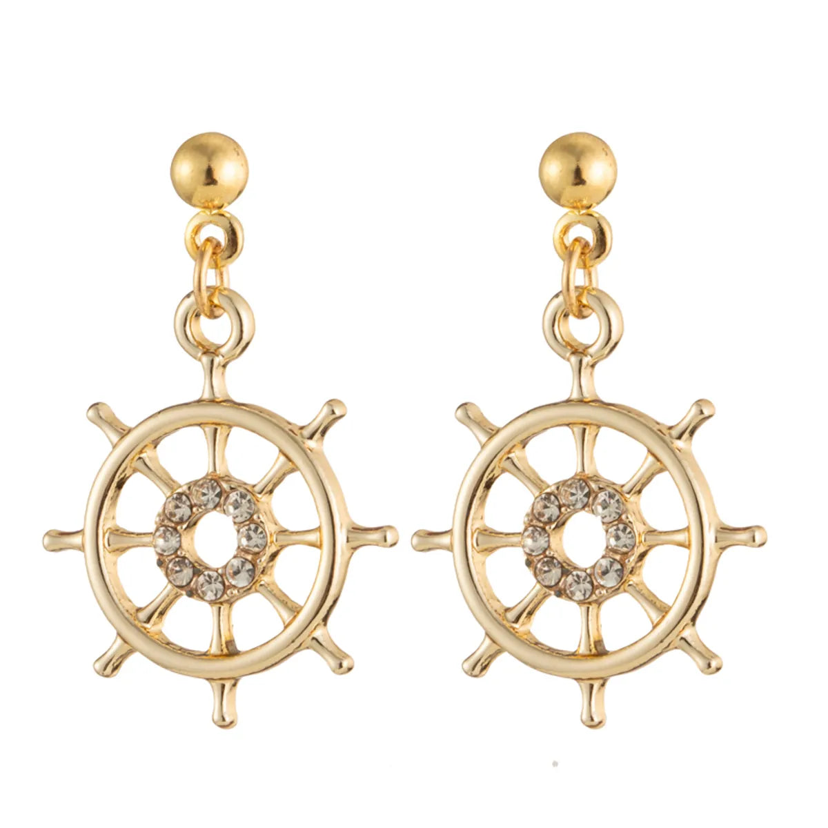 1 Pair Marine Style Rudder Anchor Plating Inlay Alloy Rhinestones Gold Plated Silver Plated Drop Earrings