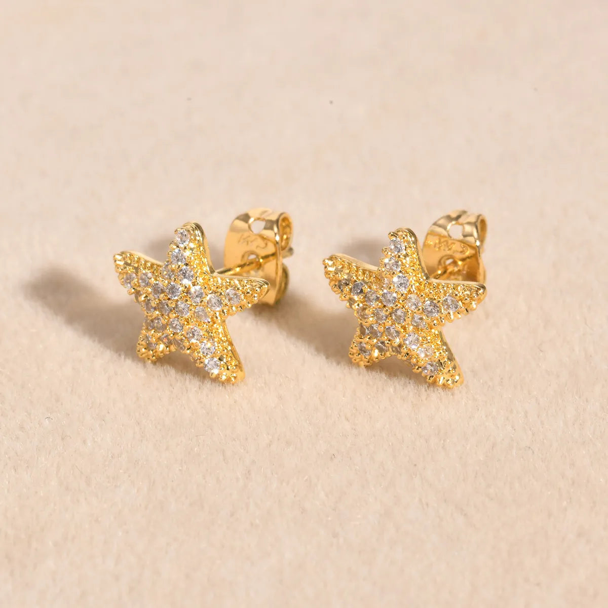 1 Pair Marine Style Shiny Starfish Plating Inlay Copper Zircon 18K Gold Plated Ear Studs