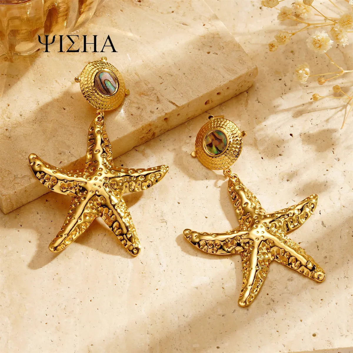 1 Pair Marine Style Simple Style Starfish Plating 304 Stainless Steel Drop Earrings