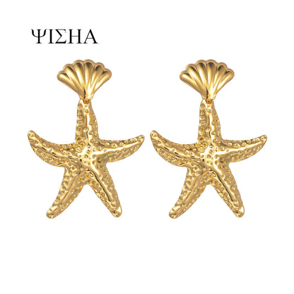 1 Pair Marine Style Simple Style Starfish Plating 304 Stainless Steel Drop Earrings